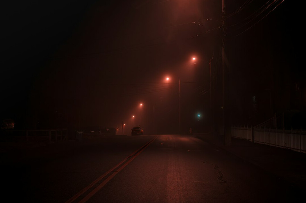 night city street with fog